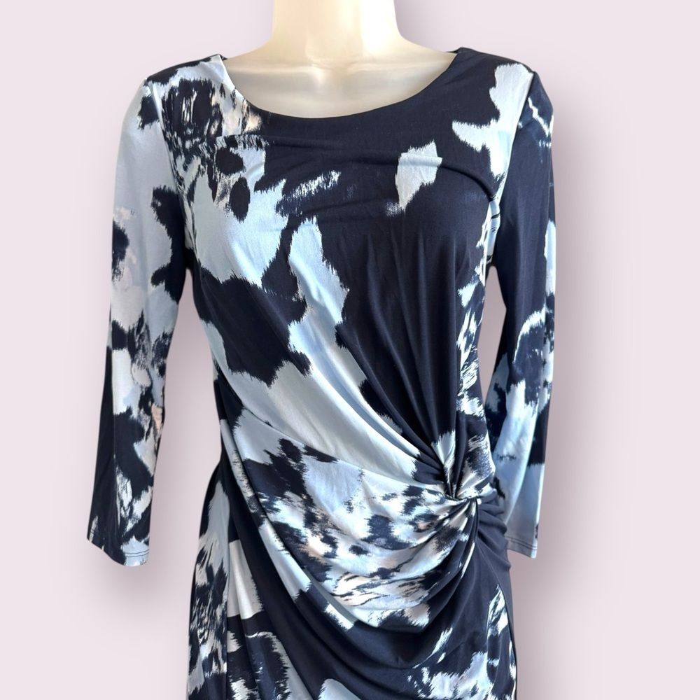 INC International Concepts Blue Ruched Abstract Dress 3/4 Sleeve S - Picture 9 of 9